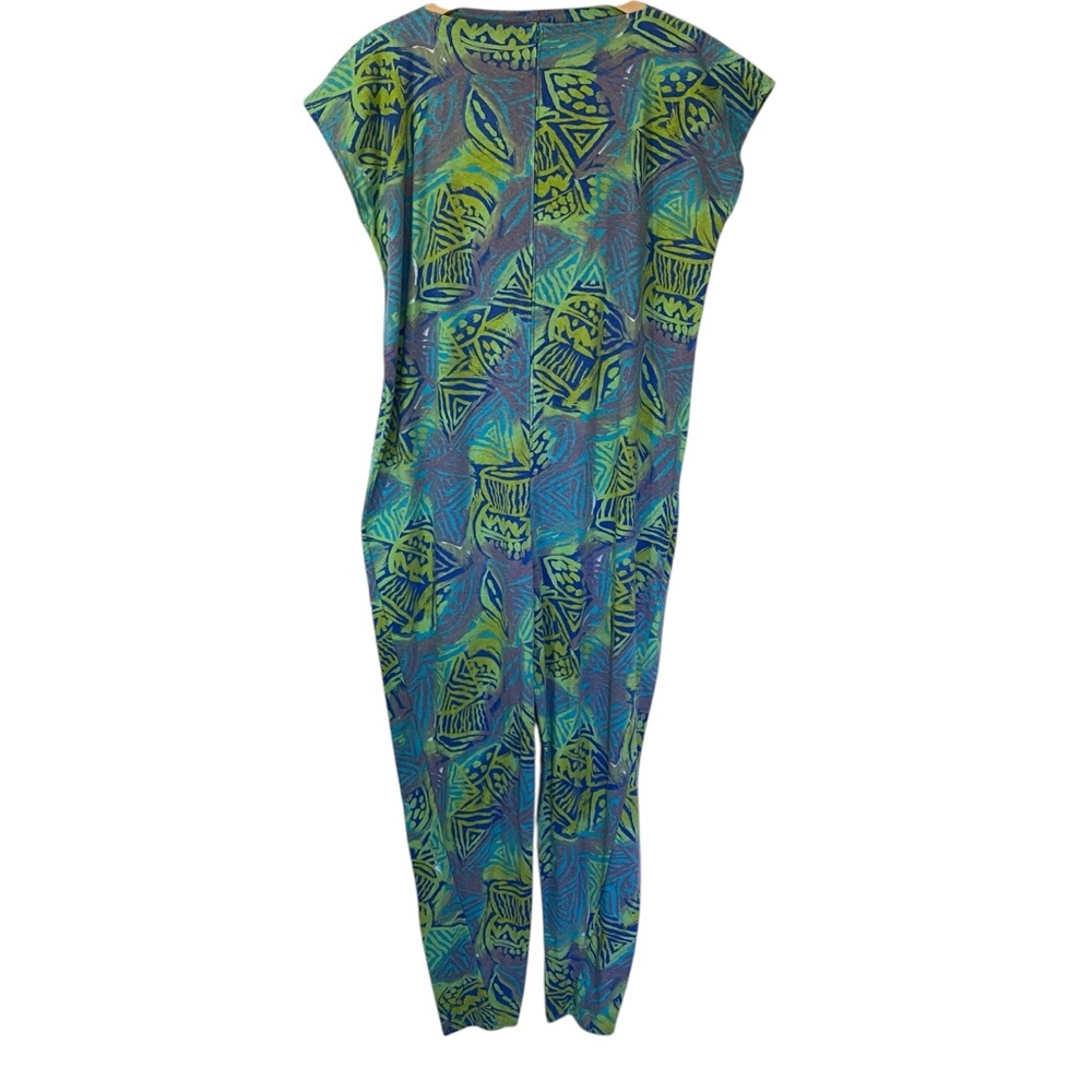 Vintage Tropical Geometric Blue and Green Jumpsuit